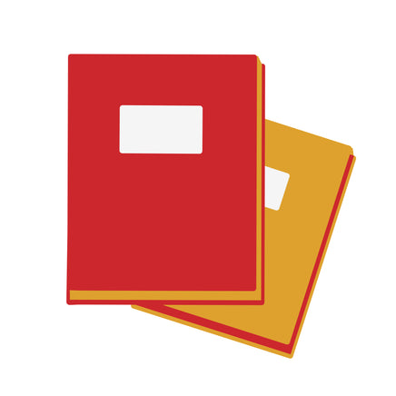 Icon representing photo album digitizing services by PhotoLounge Philadelphia, showing red and yellow albums symbolizing pages being scanned and preserved.