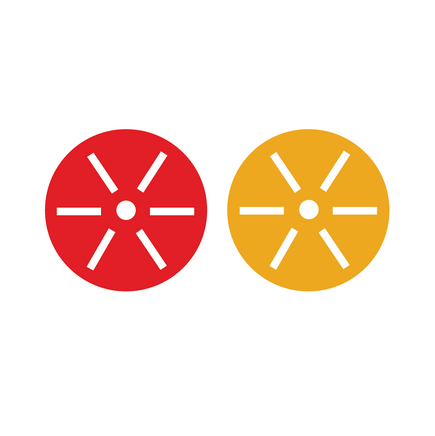 Graphic representing 8mm and 16mm movie film digitizing services in Philadelphia by PhotoLounge, with red and yellow film reels.